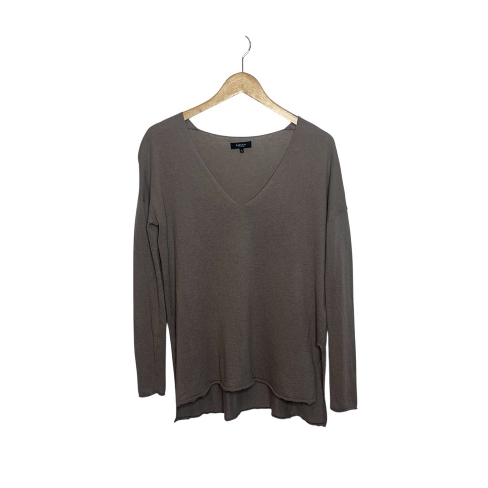 Aritzia Babaton Women's Small Sand Beige Linen Wool Blend V Neck Knit Sweater